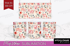 Floral Animals Mug Wrap - Farm Animals Mug PNG Sublimation Product Image 1