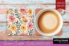 Floral Animals Square Coaster - Farm Animals Coaster PNG Product Image 1