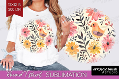 Floral Animals Round Tshirt Background - Farm Animals PNG Product Image 1