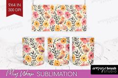 Floral Animals Mug Wrap - Farm Animals Mug PNG Sublimation Product Image 1