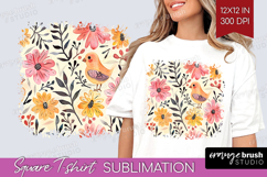 Floral Animals Square Tshirt Background - Farm Animals PNG Product Image 1