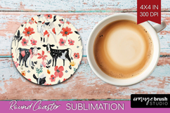 Floral Animals Round Coaster - Farm Animals Coaster PNG Product Image 1