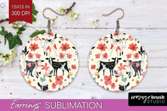 Floral Animals Round Earrings - Farm Animals PNG Sublimation Product Image 1