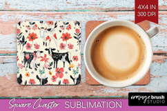Floral Animals Square Coaster - Farm Animals Coaster PNG Product Image 1