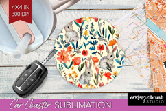 Floral Animals Car Coaster - Farm Animals Coaster PNG Product Image 1