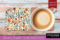 Floral Animals Square Coaster - Farm Animals Coaster PNG Product Image 1