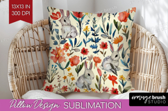 Floral Animals Pillow Sublimation - Farm Animals Pillow PNG Product Image 1