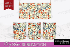 Floral Animals Mug Wrap - Farm Animals Mug PNG Sublimation Product Image 1