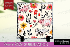 Floral Animals Slate PNG - Farm Animals Square Slate Product Image 1