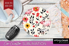 Floral Animals Car Coaster - Farm Animals Coaster PNG Product Image 1