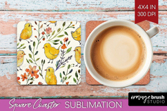 Floral Animals Square Coaster - Farm Animals Coaster PNG Product Image 1