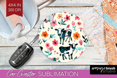 Floral Animals Car Coaster - Farm Animals Coaster PNG Product Image 1