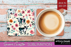 Floral Animals Square Coaster - Farm Animals Coaster PNG Product Image 1