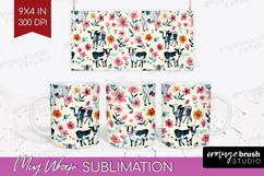 Floral Animals Mug Wrap - Farm Animals Mug PNG Sublimation Product Image 1