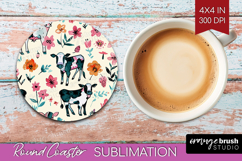 Floral Animals Round Coaster - Farm Animals Coaster PNG Product Image 1