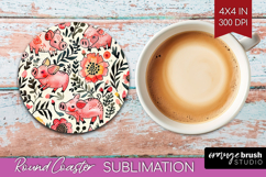 Floral Animals Round Coaster - Farm Animals Coaster PNG Product Image 1