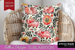 Floral Animals Pillow Sublimation - Farm Animals Pillow PNG Product Image 1