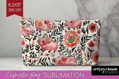 Floral Animals Cosmetic Bag - Farm Animals Makeup Bag PNG Product Image 1