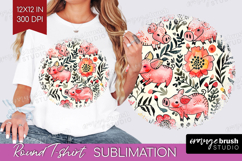 Floral Animals Round Tshirt Background - Farm Animals PNG Product Image 1