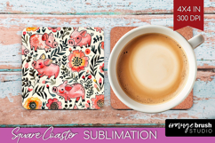 Floral Animals Square Coaster - Farm Animals Coaster PNG Product Image 1