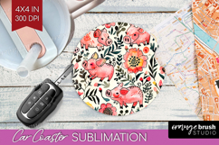 Floral Animals Car Coaster - Farm Animals Coaster PNG Product Image 1