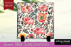 Floral Animals Slate PNG - Farm Animals Square Slate Product Image 1