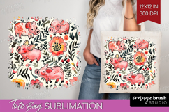 Floral Animals Tote Bag - Farm Animals Tote Bag PNG Product Image 1