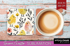 Floral Animals Square Coaster - Farm Animals Coaster PNG Product Image 1