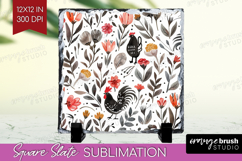 Floral Animals Slate PNG - Farm Animals Square Slate Product Image 1