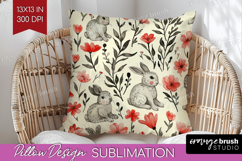 Floral Animals Pillow Sublimation - Farm Animals Pillow PNG Product Image 1