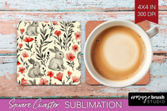 Floral Animals Square Coaster - Farm Animals Coaster PNG Product Image 1