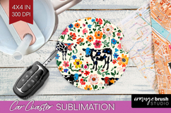 Floral Animals Car Coaster - Farm Animals Coaster PNG Product Image 1