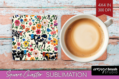 Floral Animals Square Coaster - Farm Animals Coaster PNG Product Image 1