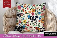 Floral Animals Pillow Sublimation - Farm Animals Pillow PNG Product Image 1