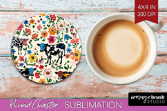 Floral Animals Round Coaster - Farm Animals Coaster PNG Product Image 1
