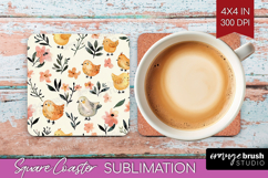 Floral Animals Square Coaster - Farm Animals Coaster PNG Product Image 1