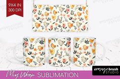 Floral Animals Mug Wrap - Farm Animals Mug PNG Sublimation Product Image 1