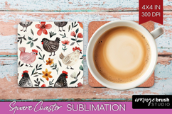 Floral Animals Square Coaster - Farm Animals Coaster PNG Product Image 1