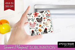 Floral Animals Magnet Sublimation - Farm Animals Square PNG Product Image 1