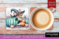 Fox Halloween Square Coaster Coquette Coaster PNG Product Image 1