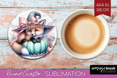 Fox Halloween Round Coaster Coquette Coaster PNG Sublimation Product Image 1