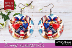 French Bulldog Dog Round Earrings 4th Of July PNG Product Image 1