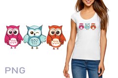 Funny owls.T-shirt design. Sublimation Product Image 1