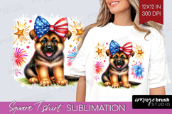 German Shepherd Dog Square Tshirt Background Patriotic Dog Product Image 1