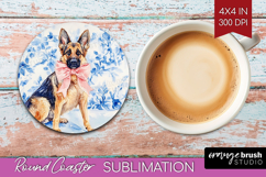 German Shepherd Dog Round Coaster Blue Toile Coaster PNG Product Image 1