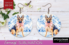 German Shepherd Dog Round Earrings Blue Toile PNG Product Image 1