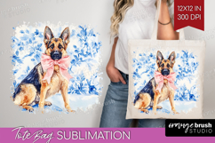 German Shepherd Dog Tote Bag Blue Toile Tote Bag PNG Product Image 1