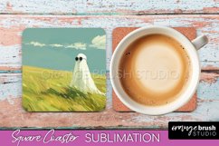 Ghost Coaster - Halloween Square Coaster Sublimation Design Product Image 1