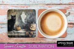 Ghost Coaster - Halloween Square Coaster Sublimation Design Product Image 1