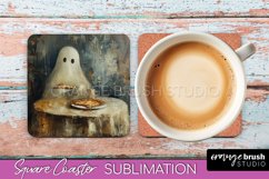 Ghost Coaster - Halloween Square Coaster Sublimation Design Product Image 1